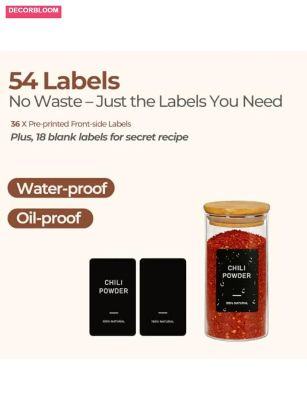 4oz Glass Spice Jars with Labels & Bamboo Lids, BPA Free, 16-Pack Seasoning